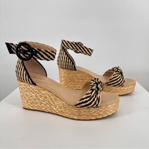 On 34th Nihari Knot Wedge Sandals in Black/Natural Raffia size 8.5 New in Box